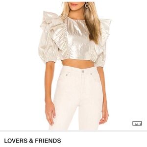 Lovers + Friends Ruffle Crop Top metallic foil gold size medium